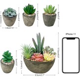 Set van 5 kunstplanten, vetplanten, realistische imitatieplanten, potten voor thuis, kantoor, bureau, decoratie