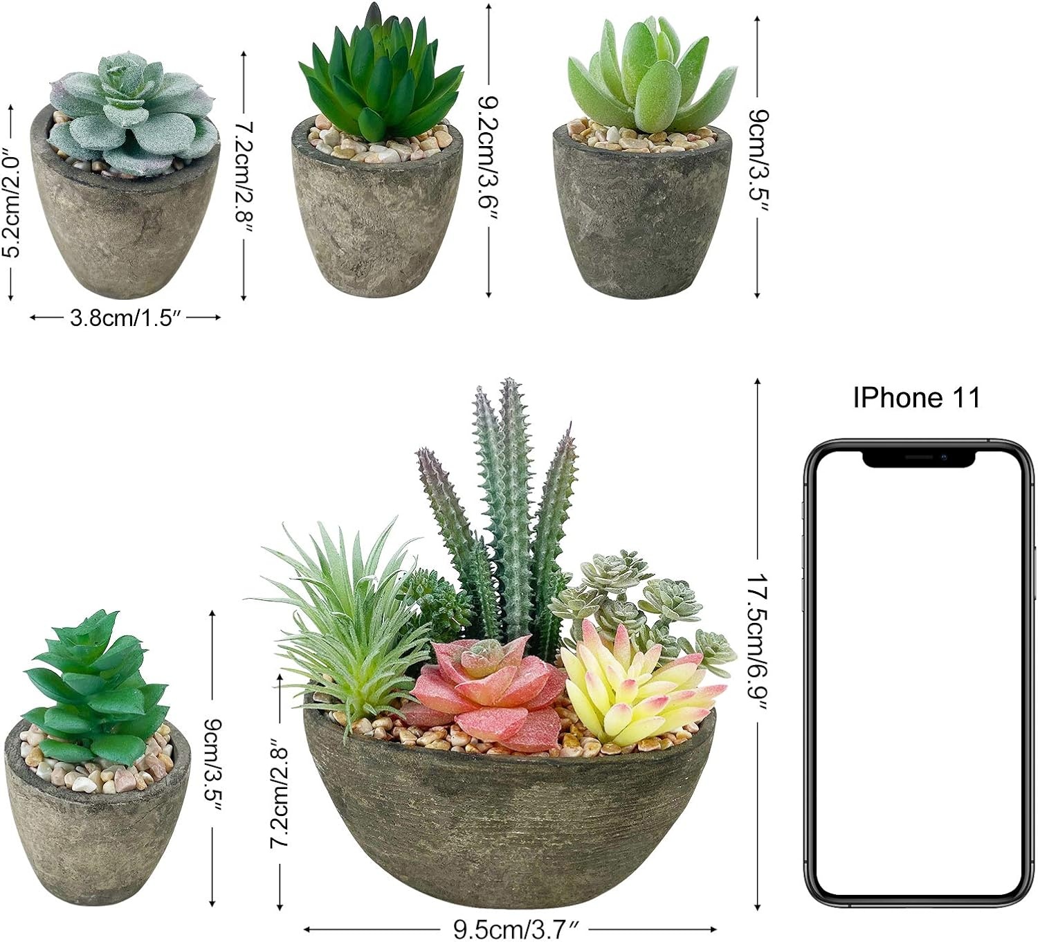 Set van 5 kunstplanten, vetplanten, realistische imitatieplanten, potten voor thuis, kantoor, bureau, decoratie