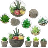 Set van 5 kunstplanten, vetplanten, realistische imitatieplanten, potten voor thuis, kantoor, bureau, decoratie