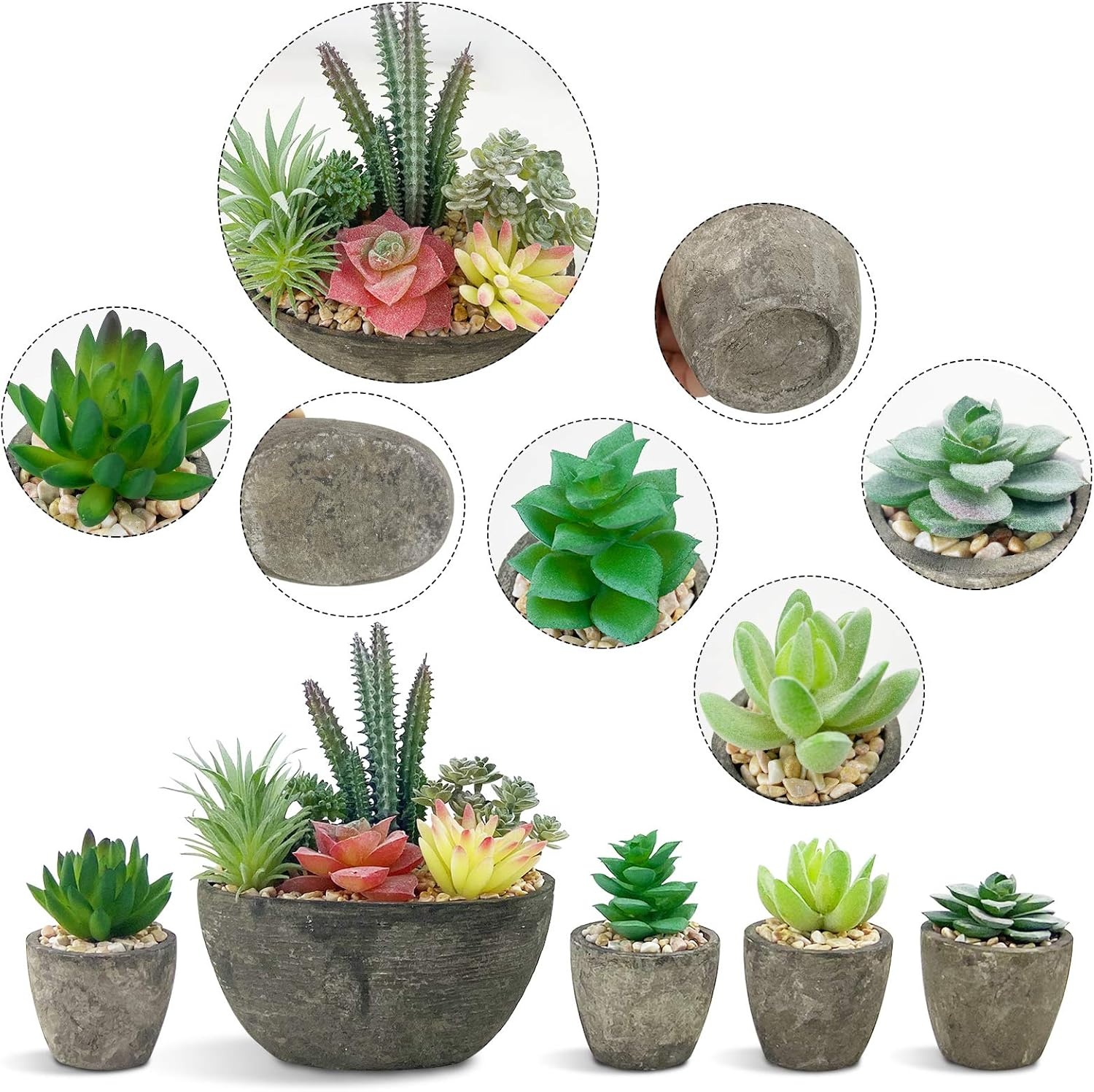 Set van 5 kunstplanten, vetplanten, realistische imitatieplanten, potten voor thuis, kantoor, bureau, decoratie