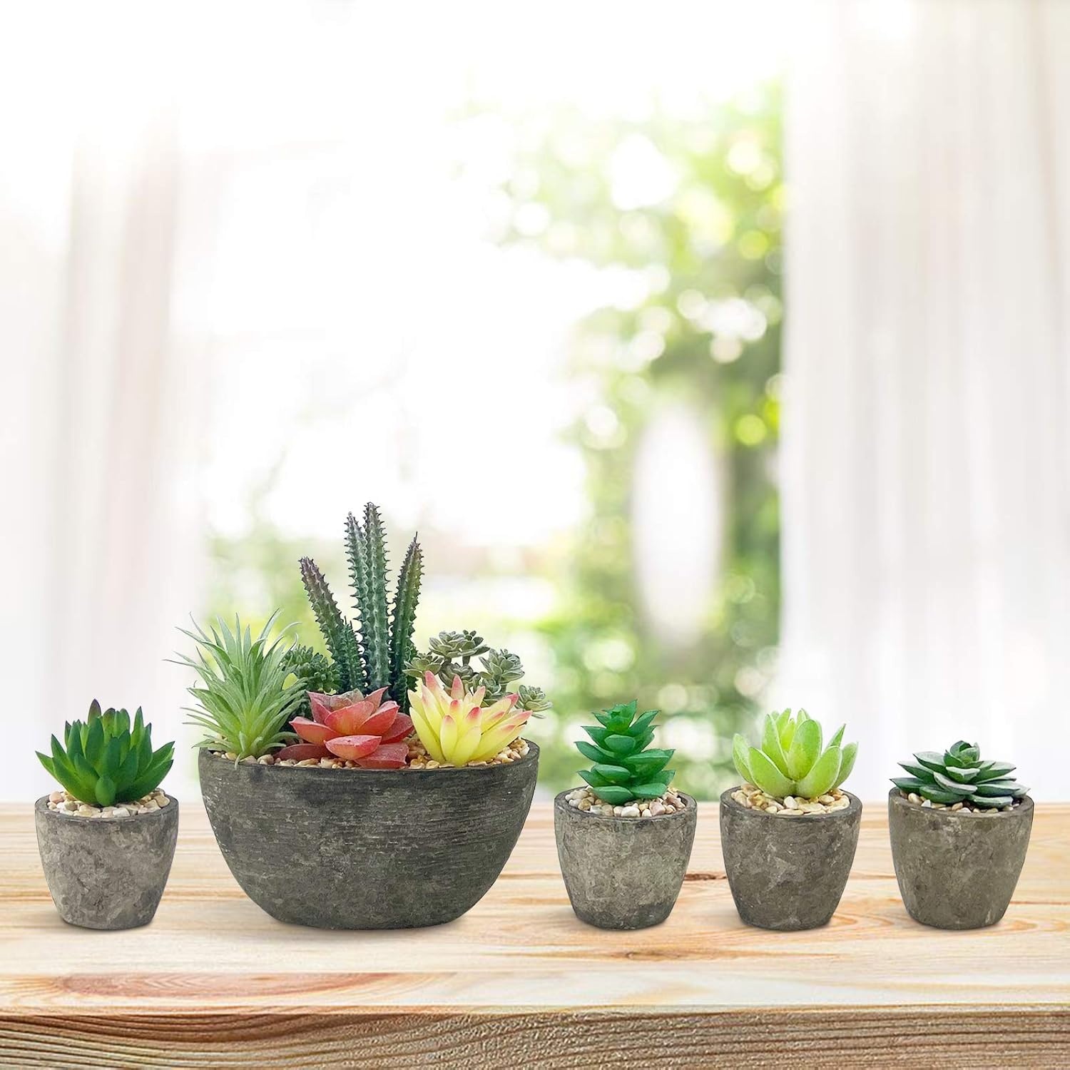 Set van 5 kunstplanten, vetplanten, realistische imitatieplanten, potten voor thuis, kantoor, bureau, decoratie