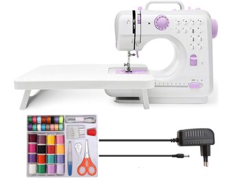 Naaimachine met aanschuiftafel, mini-naaimachine, draagbare elektrische naaimachine, 12 steken, naaimachine met ledlicht, ideaal voor kleding, kussenslopen, lakens