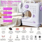 Naaimachine met aanschuiftafel, mini-naaimachine, draagbare elektrische naaimachine, 12 steken, naaimachine met ledlicht, ideaal voor kleding, kussenslopen, lakens