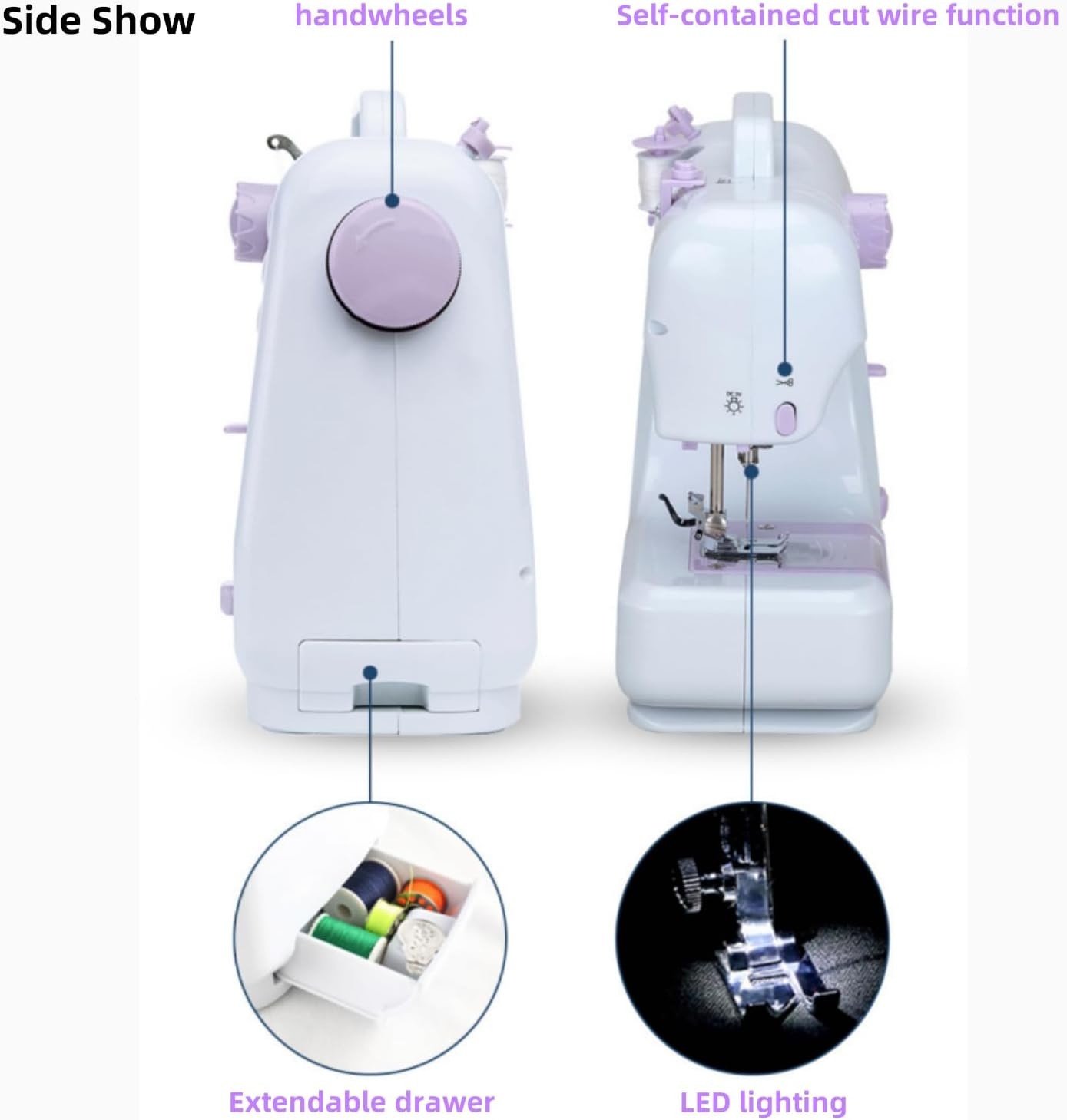Naaimachine met aanschuiftafel, mini-naaimachine, draagbare elektrische naaimachine, 12 steken, naaimachine met ledlicht, ideaal voor kleding, kussenslopen, lakens