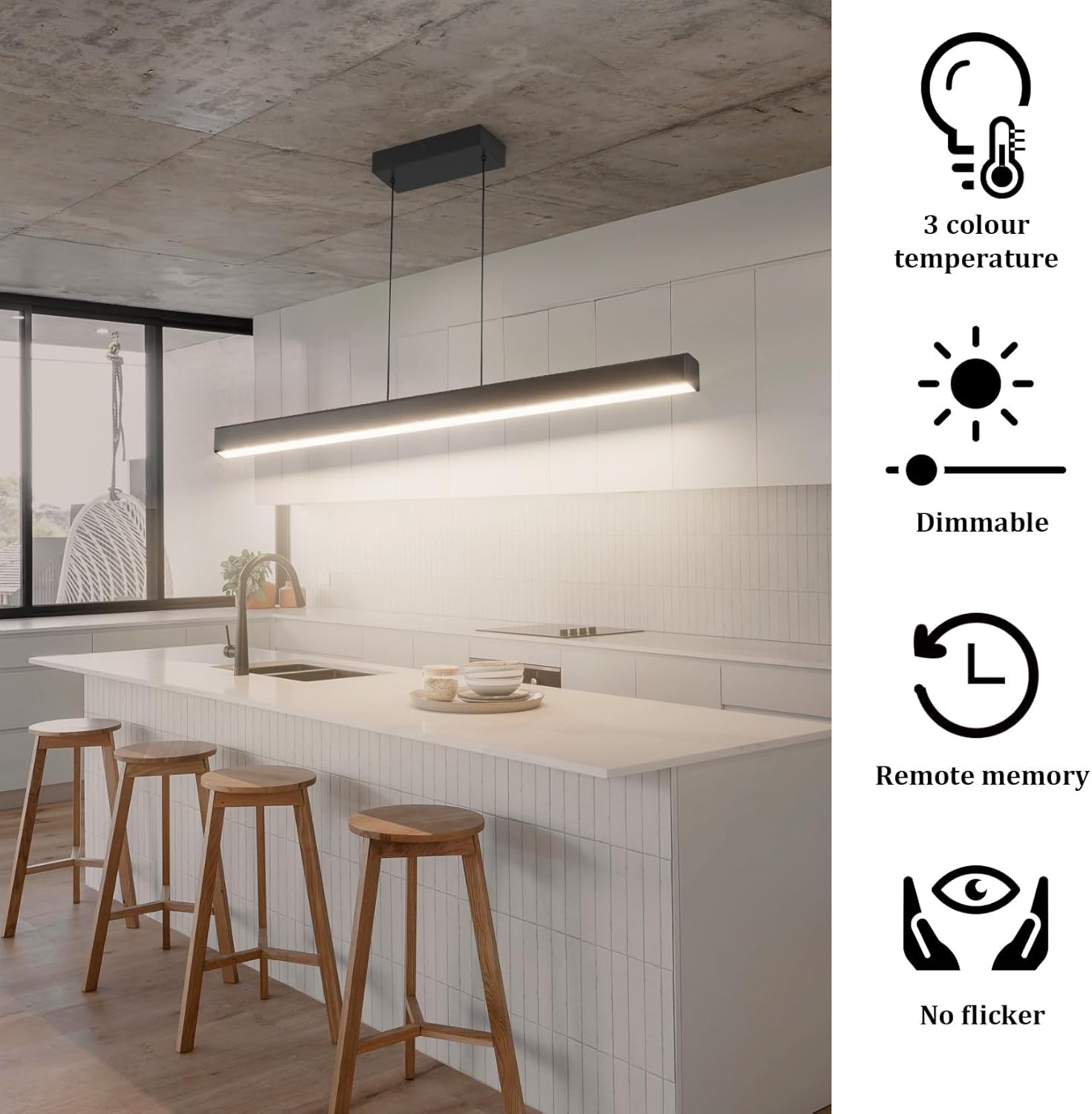 Moderne plafondhanglamp met afstandsbediening, lineaire kroonluchter eetkamer armatuur voor keuken, woonkamer, eetkamer (40 inch)