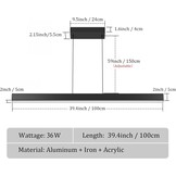 Moderne plafondhanglamp met afstandsbediening, lineaire kroonluchter eetkamer armatuur voor keuken, woonkamer, eetkamer (40 inch)