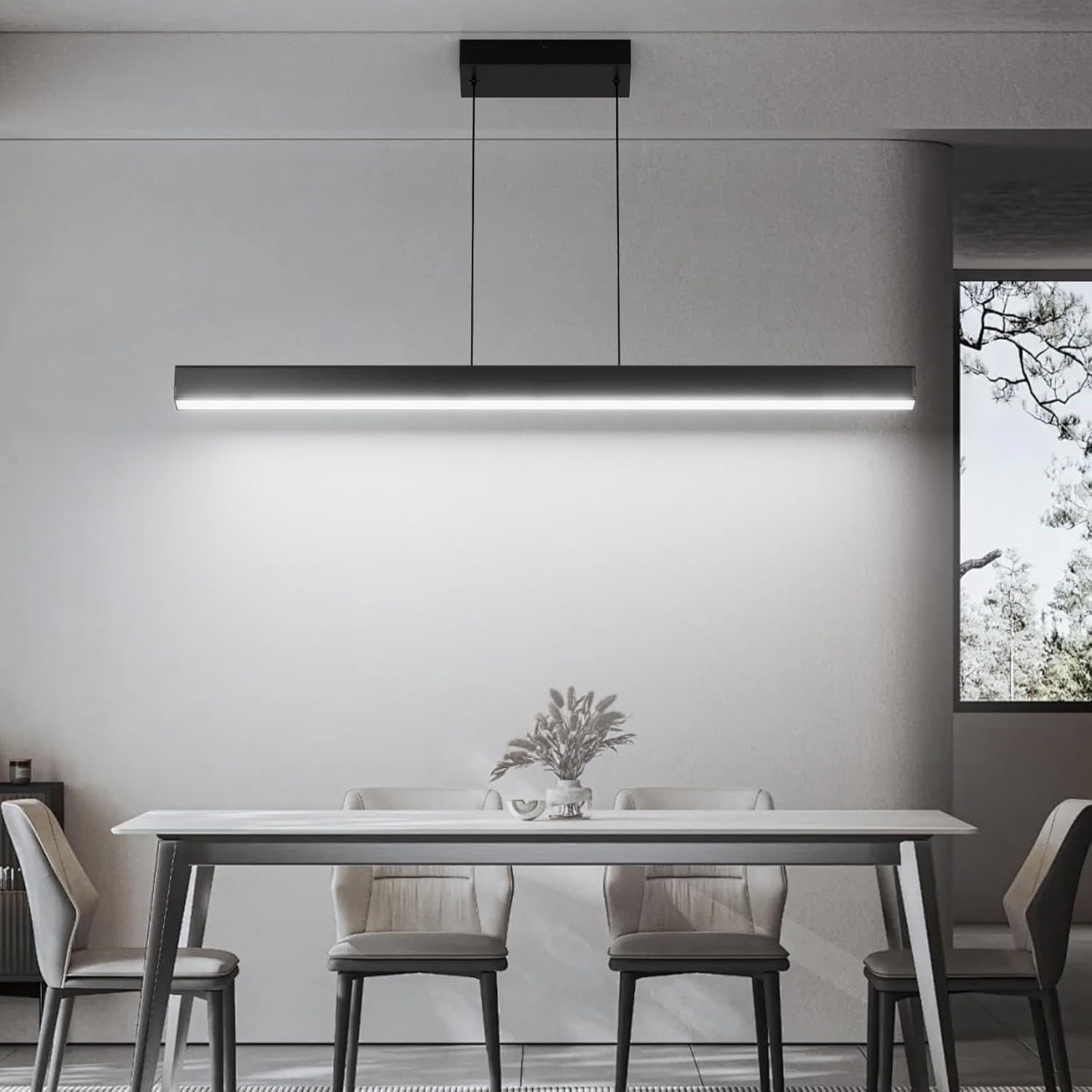 Moderne plafondhanglamp met afstandsbediening, lineaire kroonluchter eetkamer armatuur voor keuken, woonkamer, eetkamer (40 inch)