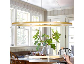 Moderne DIY Cirkel LED-Kroonluchter | 1 Goud Ringen:100cm=45W | Metaal + Acryl LED-Hanglamp | 2.4G Dimbare Afstandsbediening | Ronde Plafondhanglamp Woonkamer Slaapkamer Eetkamer Keuken