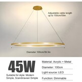 Moderne DIY Cirkel LED-Kroonluchter | 1 Goud Ringen:100cm=45W | Metaal + Acryl LED-Hanglamp | 2.4G Dimbare Afstandsbediening | Ronde Plafondhanglamp Woonkamer Slaapkamer Eetkamer Keuken