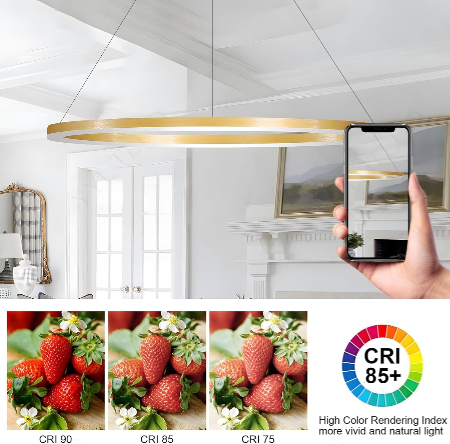 Moderne DIY Cirkel LED-Kroonluchter | 1 Goud Ringen:100cm=45W | Metaal + Acryl LED-Hanglamp | 2.4G Dimbare Afstandsbediening | Ronde Plafondhanglamp Woonkamer Slaapkamer Eetkamer Keuken