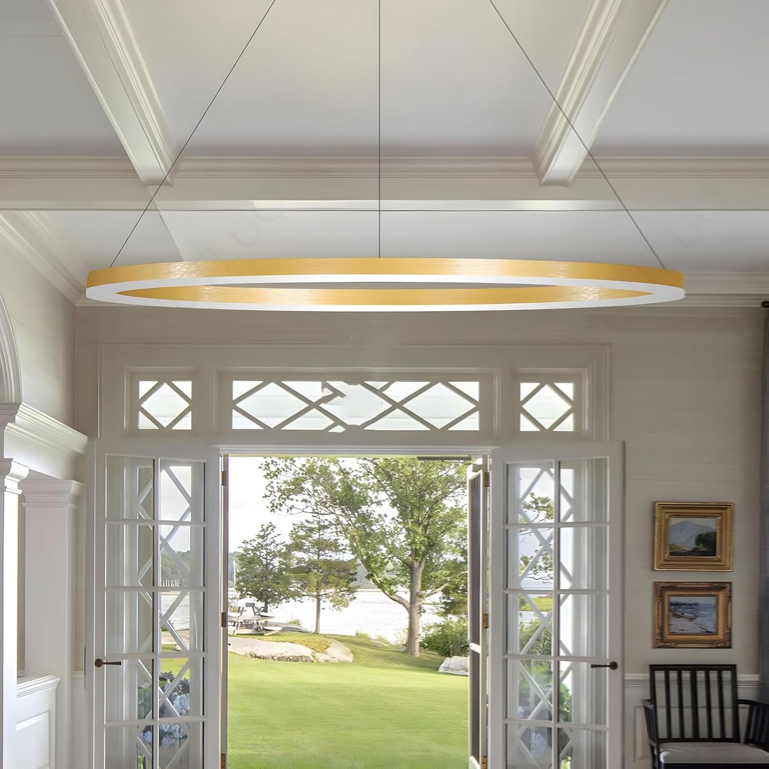 Moderne DIY Cirkel LED-Kroonluchter | 1 Goud Ringen:100cm=45W | Metaal + Acryl LED-Hanglamp | 2.4G Dimbare Afstandsbediening | Ronde Plafondhanglamp Woonkamer Slaapkamer Eetkamer Keuken
