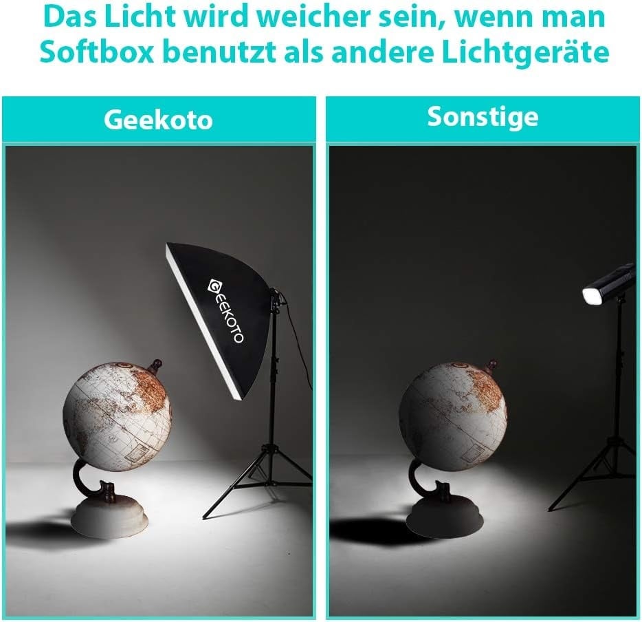 Fotostudio Softbox Set 50x70 cm met Continu Licht, 2x E27 85W 5500K Lampen & 2m Statieven voor Portret & Productfotografie