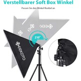 Fotostudio Softbox Set 50x70 cm met Continu Licht, 2x E27 85W 5500K Lampen & 2m Statieven voor Portret & Productfotografie