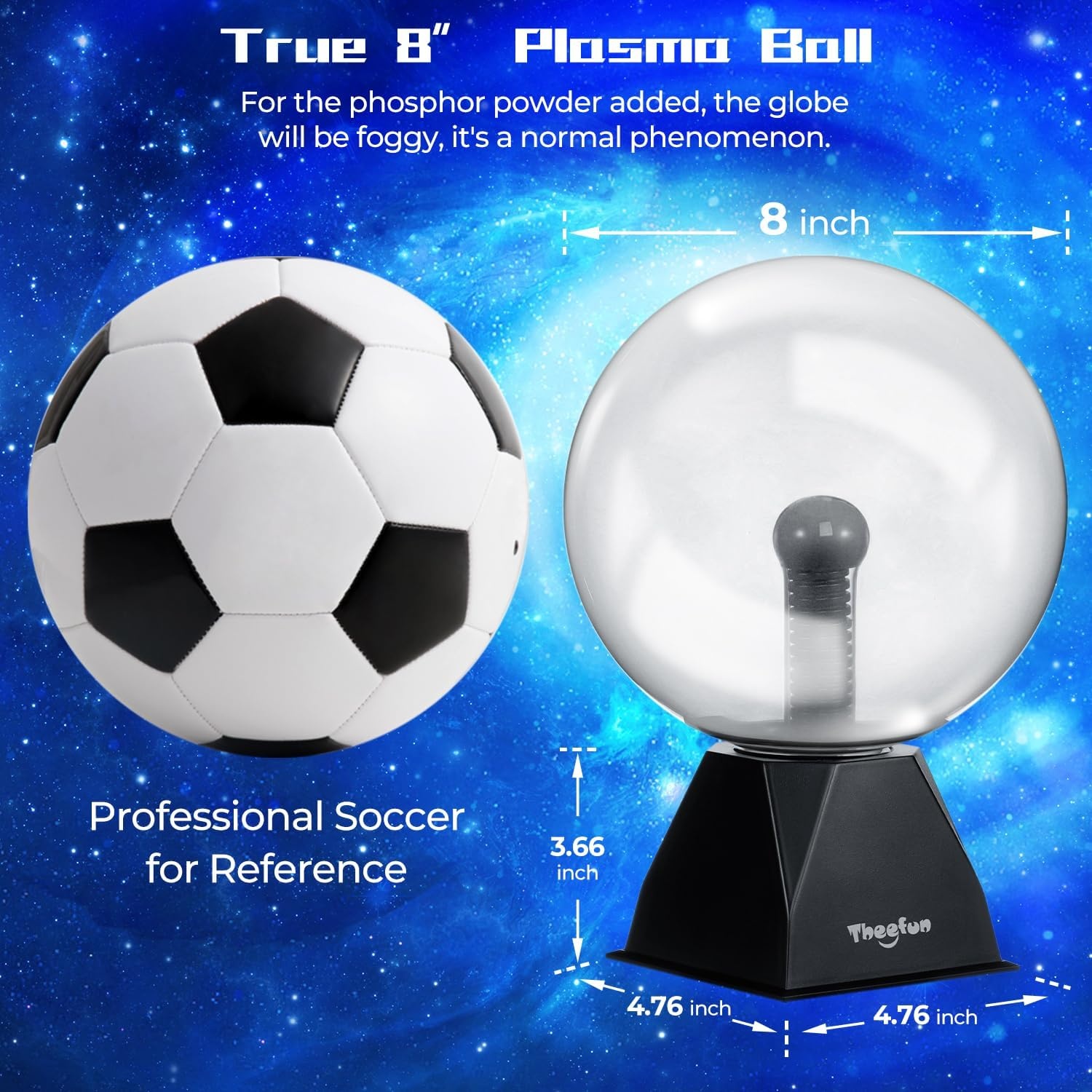 Plasmabal 20 cm interactief met touch en geluid, educatief en decoratief, blauw