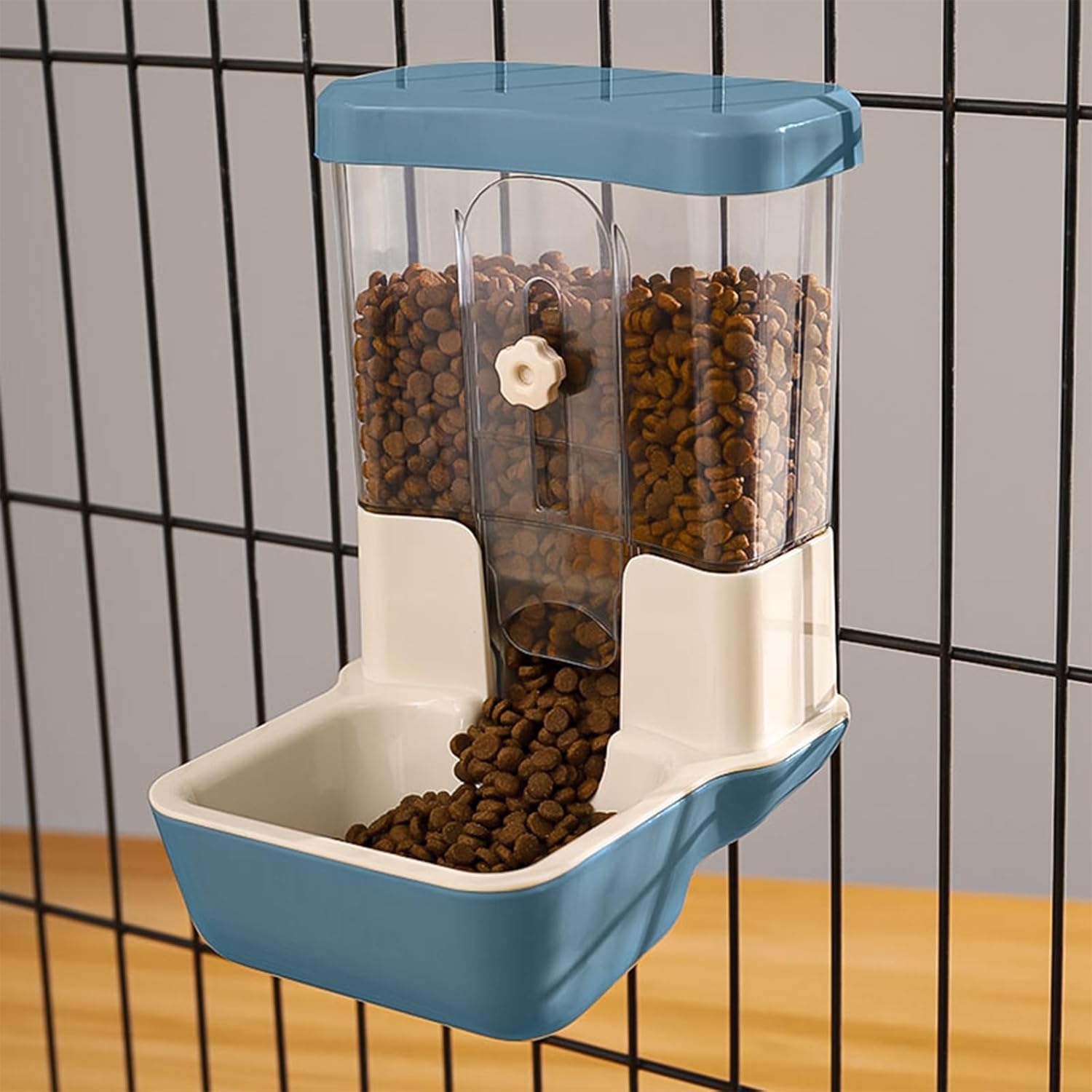 Hangende Automatische Voederautomaat Zwaartekracht 800 ml met Verstelbare Voeropening & Afneembaar Bakje voor Konijn, Vogel & Knaagdier - Blauw