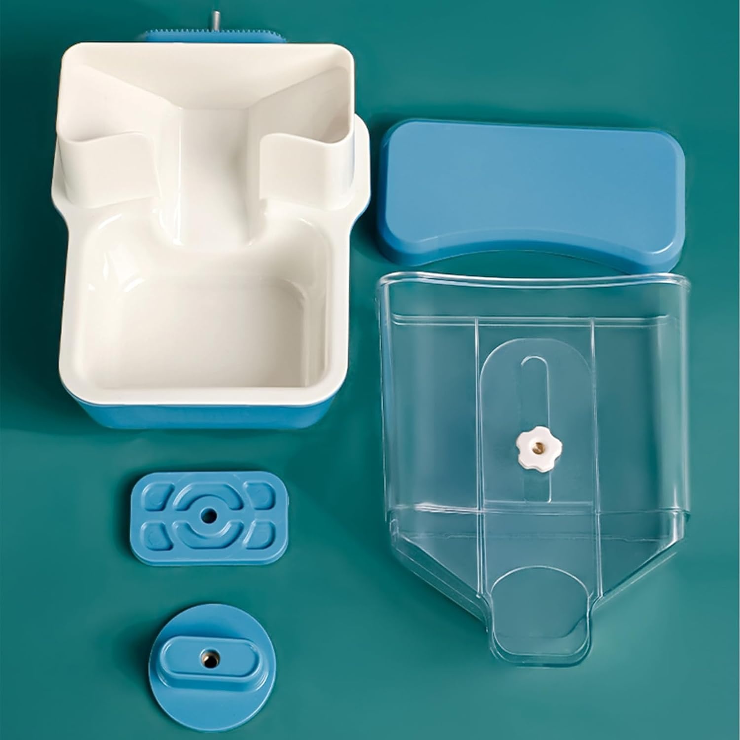 Hangende Automatische Voederautomaat Zwaartekracht 800 ml met Verstelbare Voeropening & Afneembaar Bakje voor Konijn, Vogel & Knaagdier - Blauw