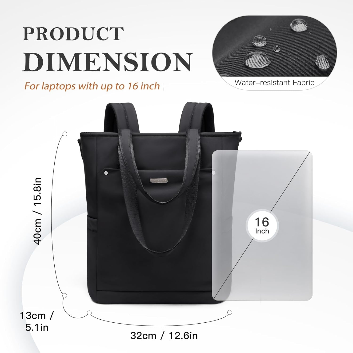 Zwarte "Golf Quality" Laptoptas voor Dames - 16 inch, 2-in-1 Schoudertas & Rugzak, Waterafstotend