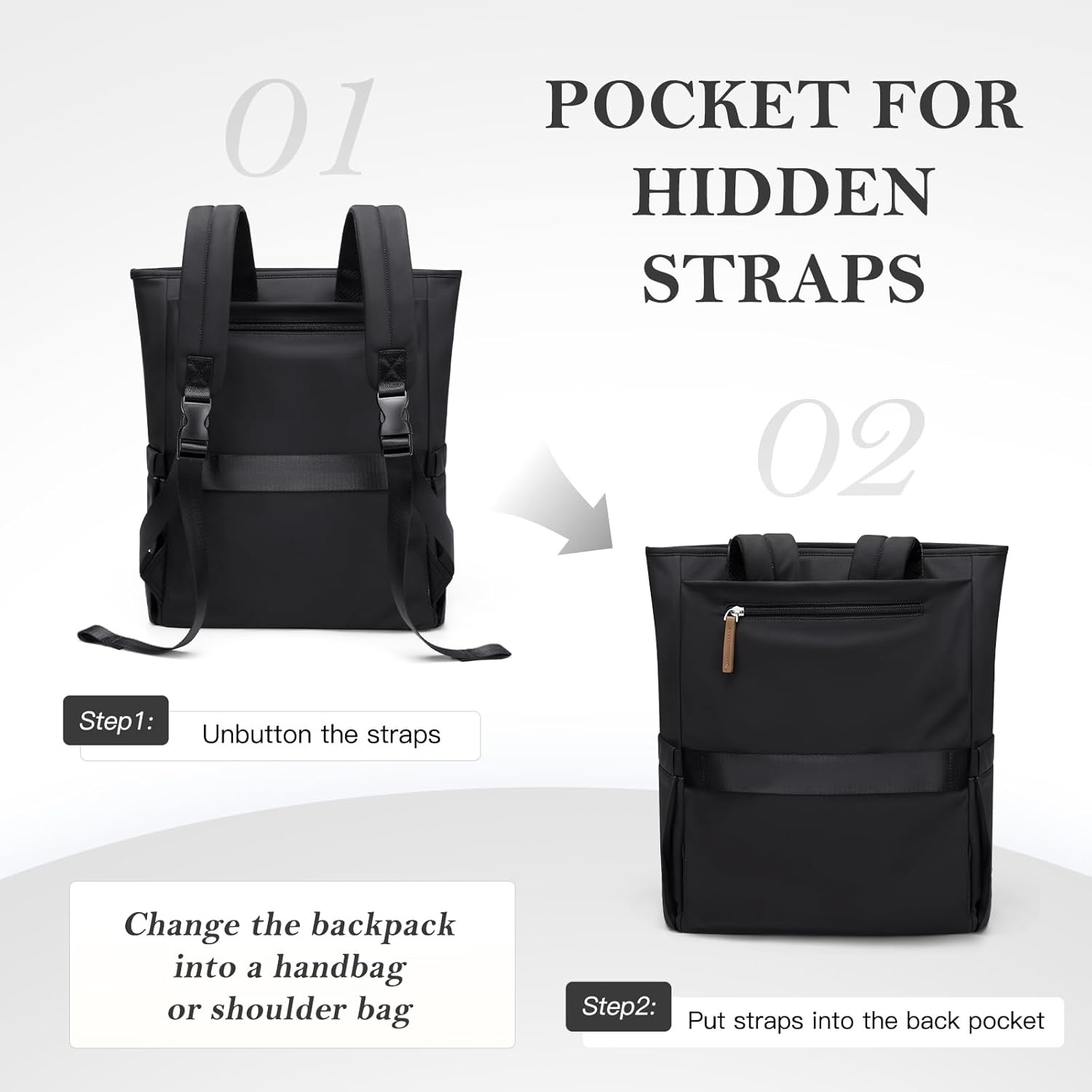 Zwarte "Golf Quality" Laptoptas voor Dames - 16 inch, 2-in-1 Schoudertas & Rugzak, Waterafstotend