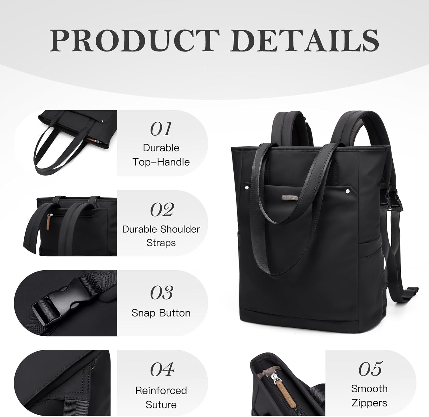 Zwarte "Golf Quality" Laptoptas voor Dames - 16 inch, 2-in-1 Schoudertas & Rugzak, Waterafstotend