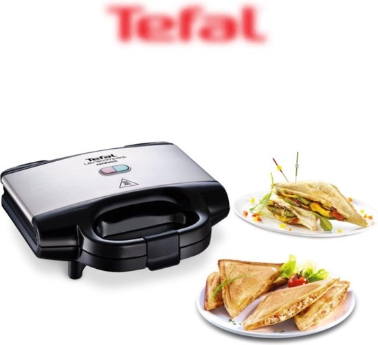 Tosti-apparaat compact 700W met anti-aanbaklaag, schelpvormige platen, veilige vergrendeling, RVS - Alleen voor tosti's