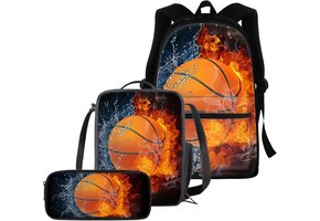 3-Delige Schooltas Set Basketbalprint - Kinderen/Tieners (23% Korting)