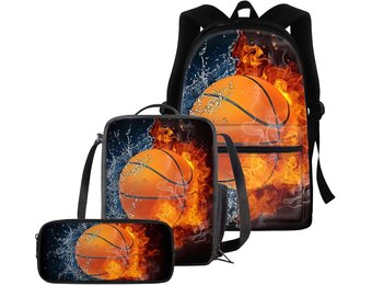 3-Delige Kinder/Tiener Rugzakset Basketbalprint - 16 inch