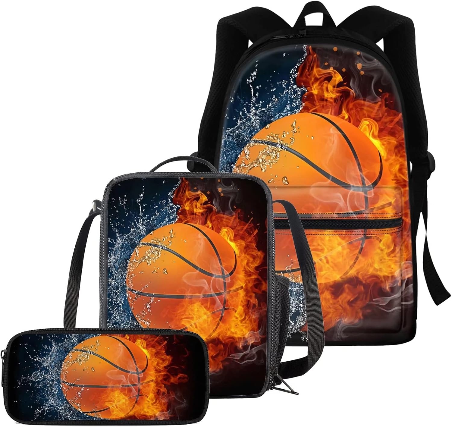 3-Delige Kinder/Tiener Rugzakset Basketbalprint - 16 inch
