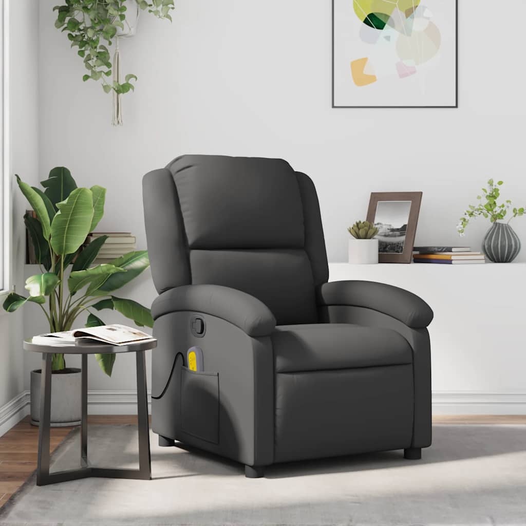 VidaXL Massagestoel Echt Leer Grijs - 35% Korting