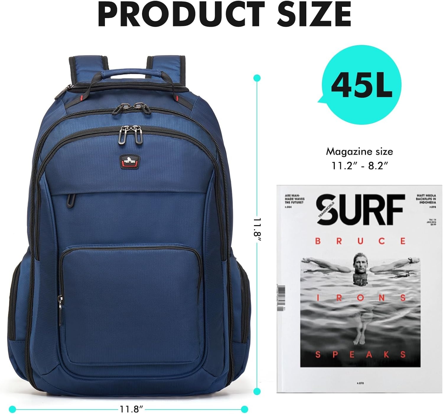 Reistrolley Rugzak 2-in-1 met Wielen, 17.3 inch Laptopvak, Blauw voor Heren Dames