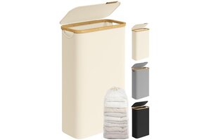 Slanke Wasmand 65L Cream White met Deksel & Handvat | 33% Korting!