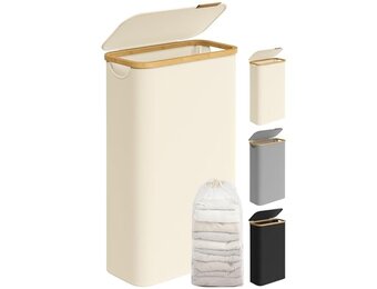 Slanke Wasmand 65L Cream White (39% Korting) - Met Deksel & Verwijderbare Zak