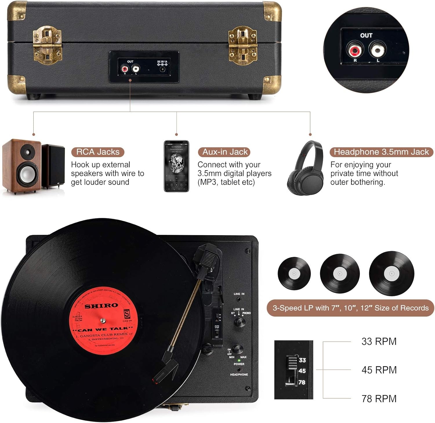 Draagbare Platenspeler - 3 Snelheden & Bluetooth - 36% Korting!