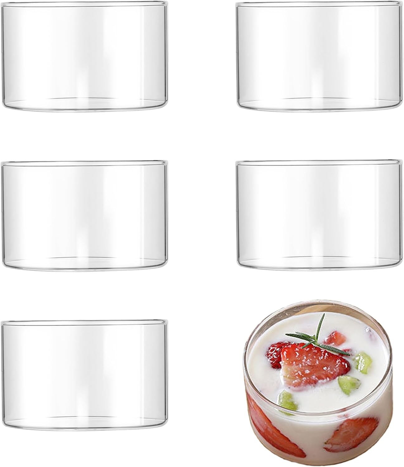 Set van 6 Dessertglazen 190 ml Transparant Borosilicaatglas Rond – Voor desserts, mousse, pudding & snacks