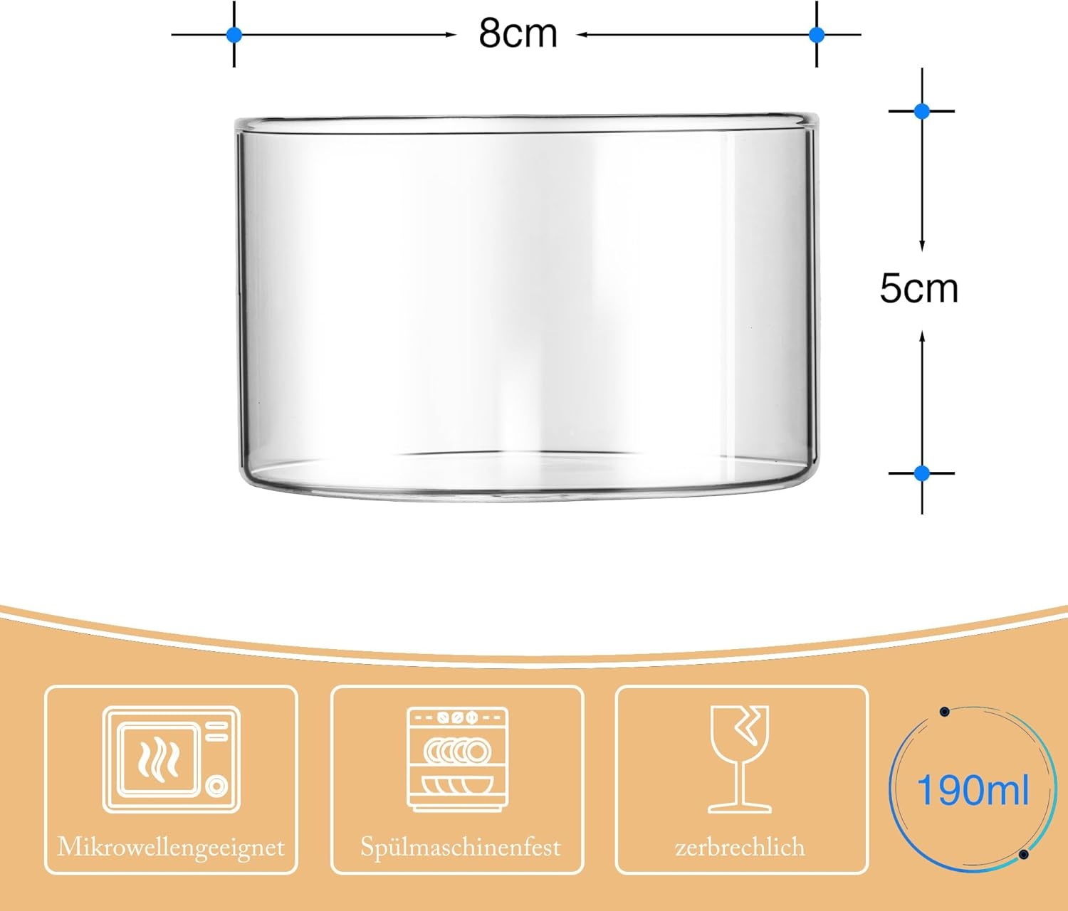 Set van 6 Dessertglazen 190 ml Transparant Borosilicaatglas Rond – Voor desserts, mousse, pudding & snacks