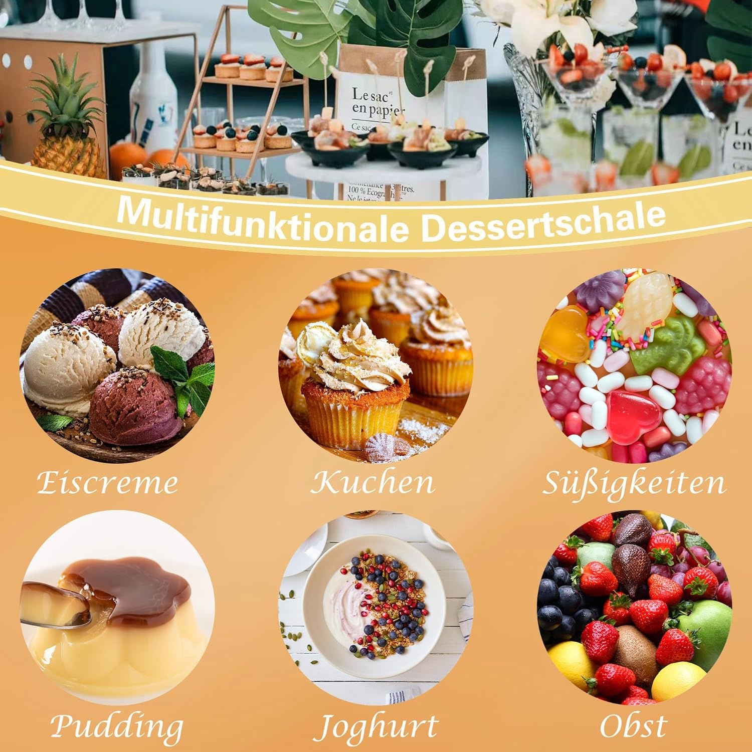 Set van 6 Dessertglazen 190 ml Transparant Borosilicaatglas Rond – Voor desserts, mousse, pudding & snacks