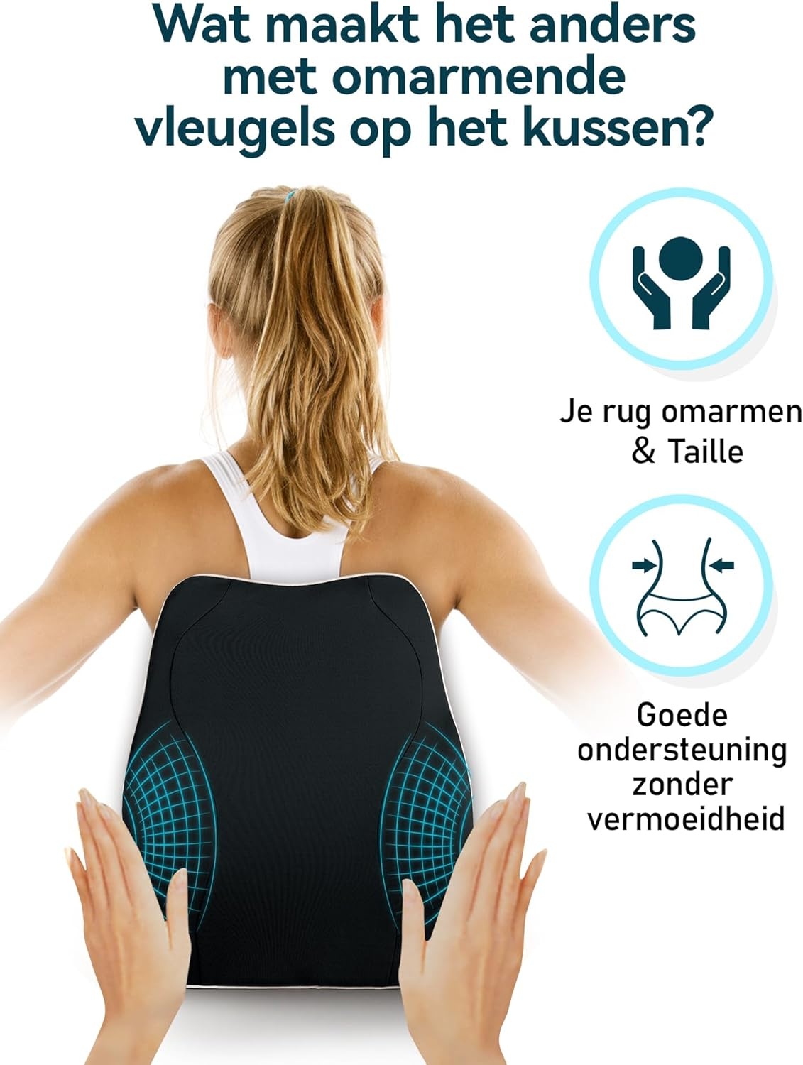 Ergonomisch Lendensteun Kussen Traagschuim Zwart met Antistatische Hoes & Dubbele Verstelbare Banden voor Autostoel, Bureaustoel, Gamestoel
