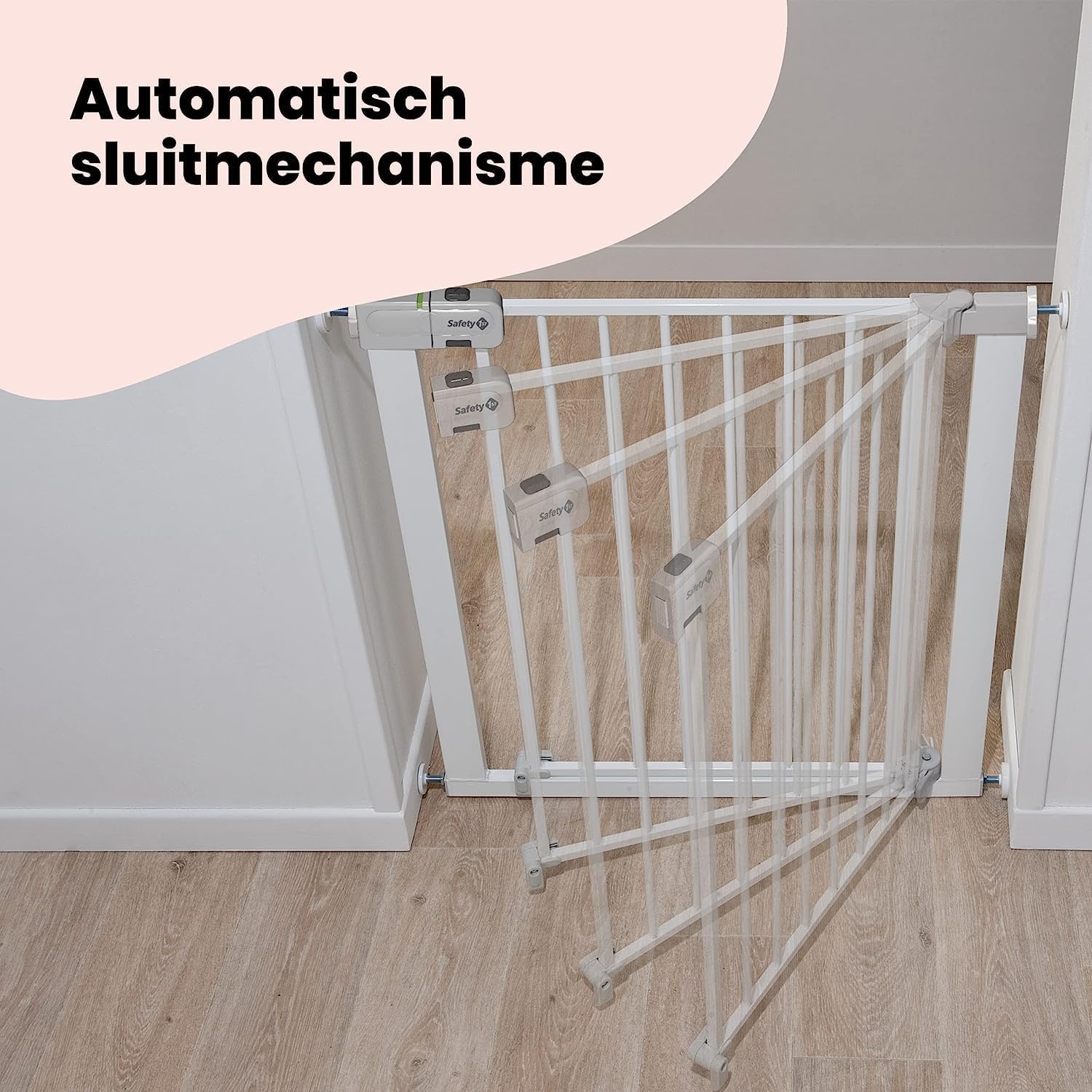 Traphekje baby automatisch sluitend, zonder boren, 73-80 cm breed, uitbreidbaar tot 136 cm, wit