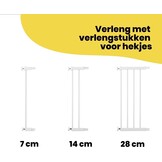 Traphekje baby automatisch sluitend, zonder boren, 73-80 cm breed, uitbreidbaar tot 136 cm, wit