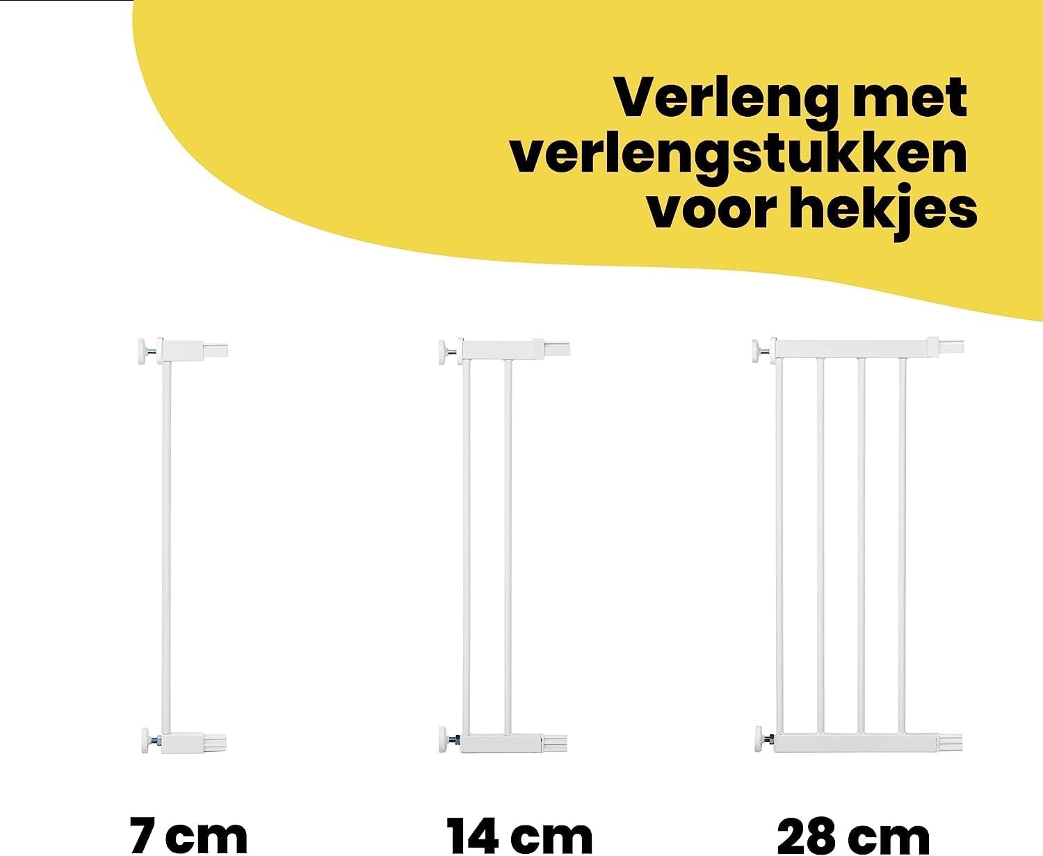Traphekje baby automatisch sluitend, zonder boren, 73-80 cm breed, uitbreidbaar tot 136 cm, wit