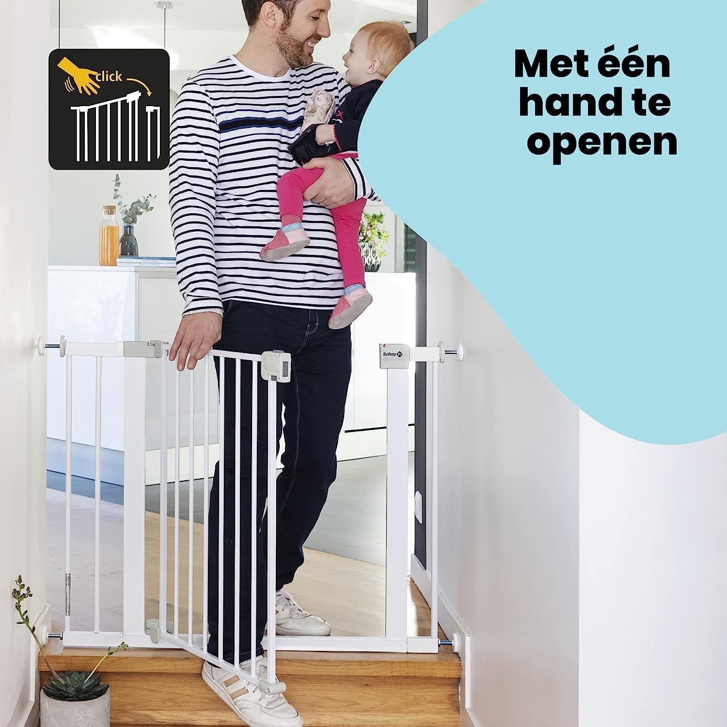Traphekje baby automatisch sluitend, zonder boren, 73-80 cm breed, uitbreidbaar tot 136 cm, wit