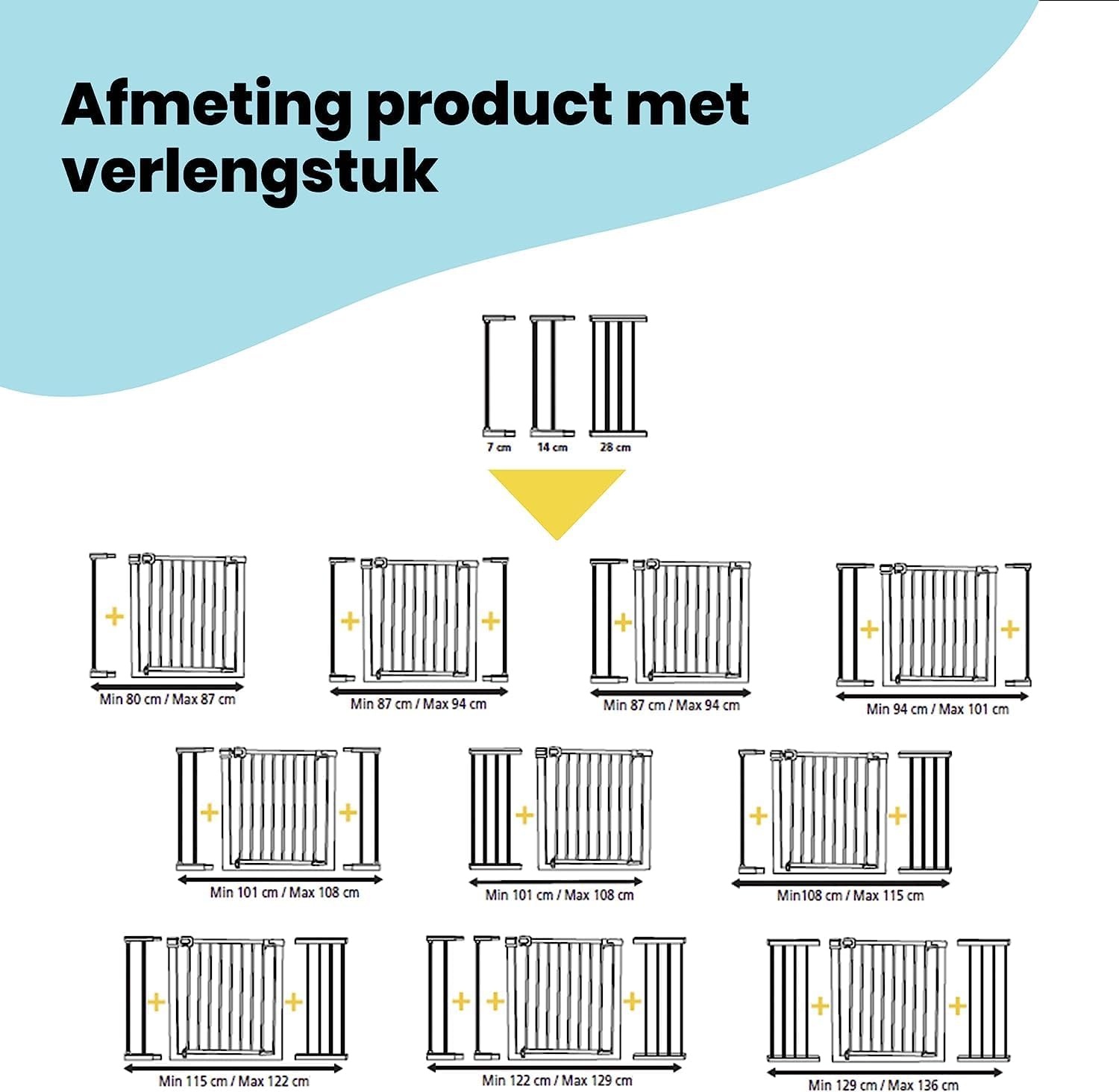Traphekje baby automatisch sluitend, zonder boren, 73-80 cm breed, uitbreidbaar tot 136 cm, wit