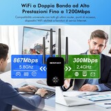 WiFi Versterker 1200 Mbps Dual Band WiFi5 met 4 antennes, LAN-poort en WPS