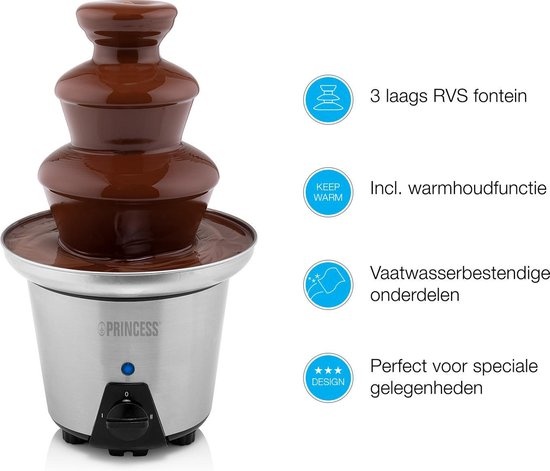 Chocoladefontein XL | Chocolade Fondue met 3 Lagen, Warmhoudfunctie en 0,7L Inhoud
