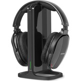Draadloze Over-ear TV Hoofdtelefoon met RF-zender, Laadstation & Bluetooth 5.3 - Comfortabel voor Senioren, Compatibel met alle TV's, Zwart