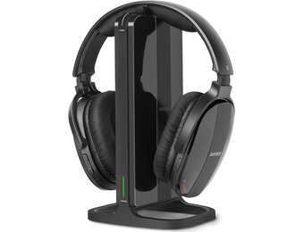 Draadloze Over-ear TV Hoofdtelefoon met RF-zender, Laadstation & Bluetooth 5.3 - Comfortabel voor Senioren, Compatibel met alle TV's, Zwart