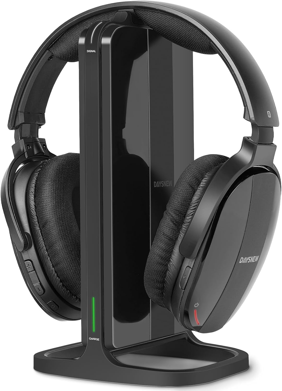 Draadloze Over-ear TV Hoofdtelefoon met RF-zender, Laadstation & Bluetooth 5.3 - Comfortabel voor Senioren, Compatibel met alle TV's, Zwart