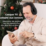 Draadloze Over-ear TV Hoofdtelefoon met RF-zender, Laadstation & Bluetooth 5.3 - Comfortabel voor Senioren, Compatibel met alle TV's, Zwart