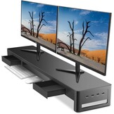 Dubbele Monitorstandaard met 2 Laden, 4 USB-poorten (Gegevensoverdracht), Ergonomische Metalen Bureau-Organizer voor PC & iMac