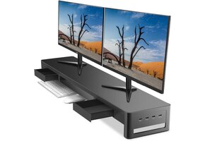 Dubbele Monitorstandaard met Lades & USB-Poorten - 41% Korting!