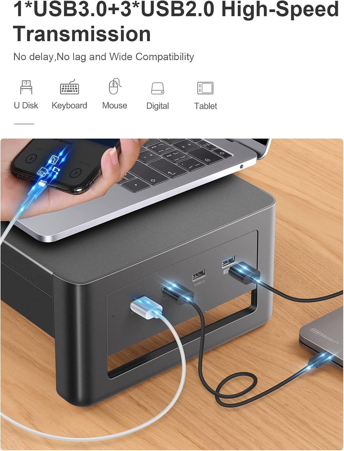 Dubbele Monitorstandaard met 2 Laden, 4 USB-poorten (Gegevensoverdracht), Ergonomische Metalen Bureau-Organizer voor PC & iMac